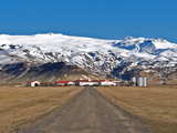 Icelandic farm and Eyjafjallajökull glacier...